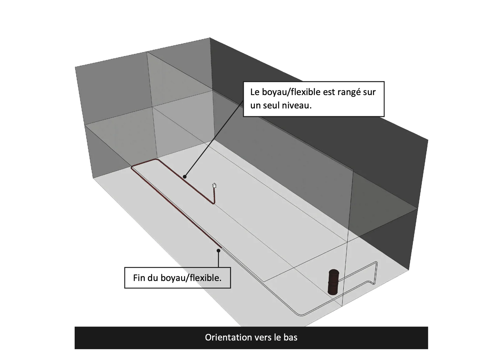Réseau PVC d'un flexible rétractable sur un seul niveau, orientation vers le bas