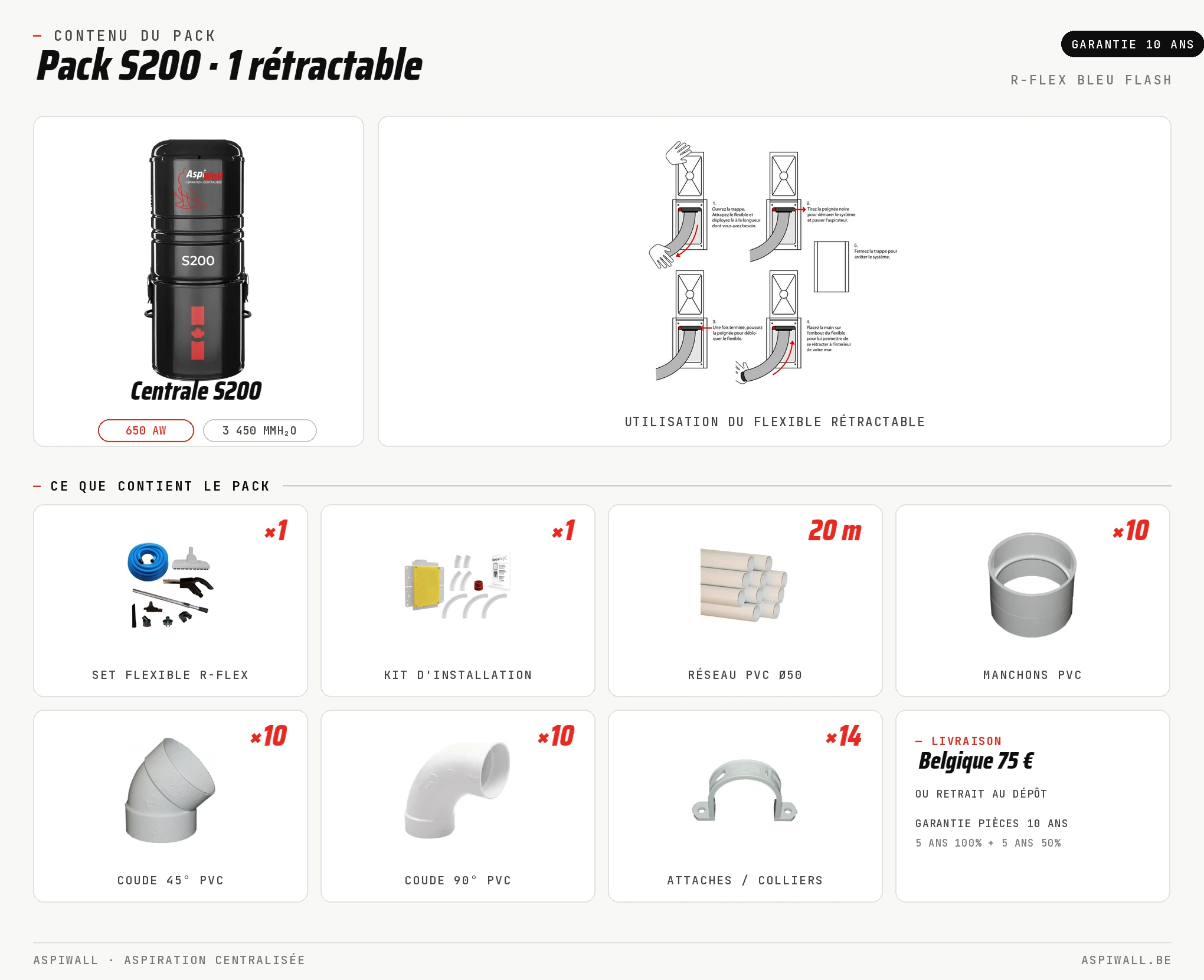 Pack AspiWall S200 · 1 rétractable