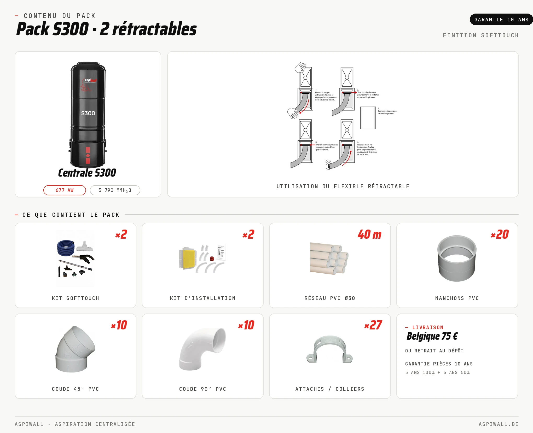 Pack AspiWall S300 · 2 rétractables