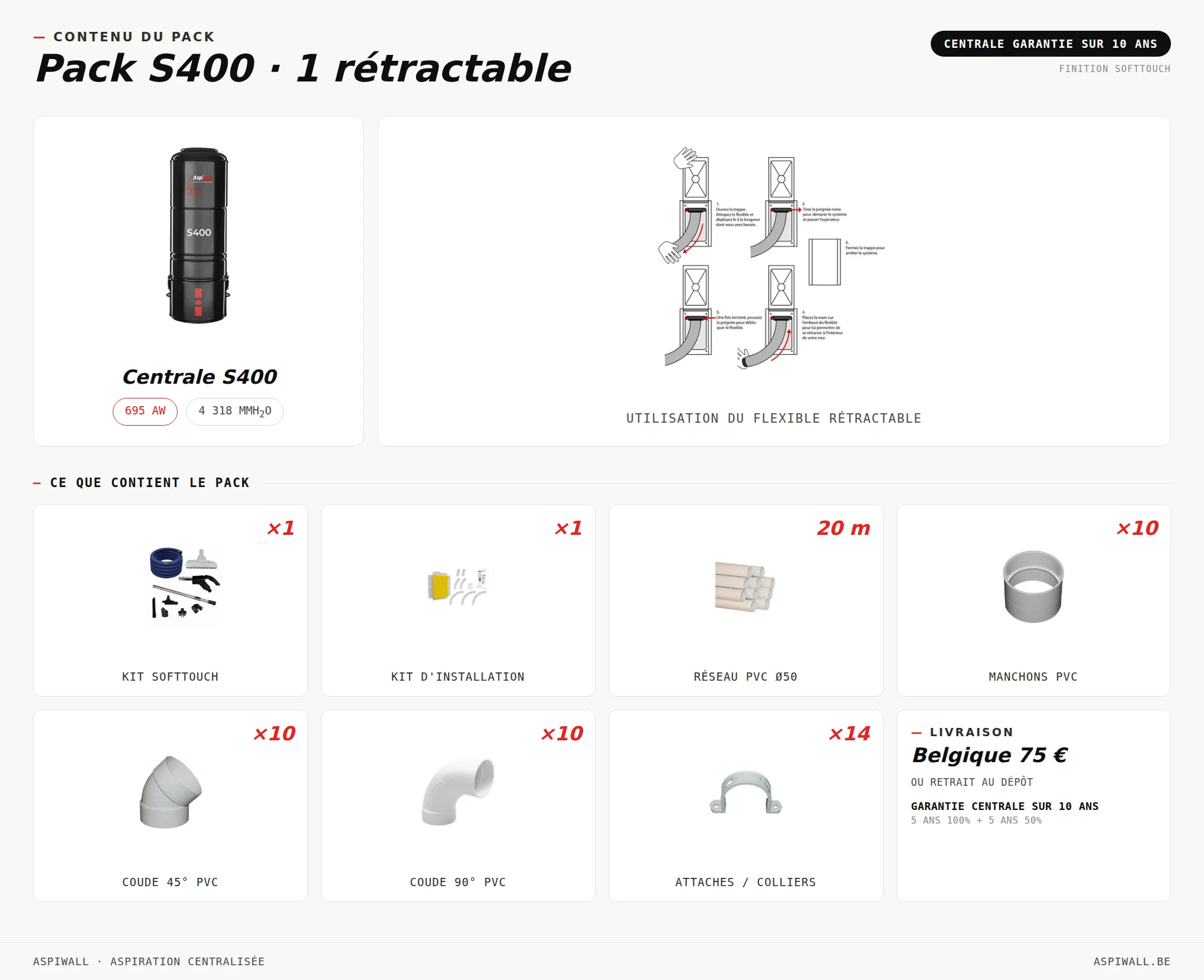 Pack AspiWall S400 · 1 rétractable