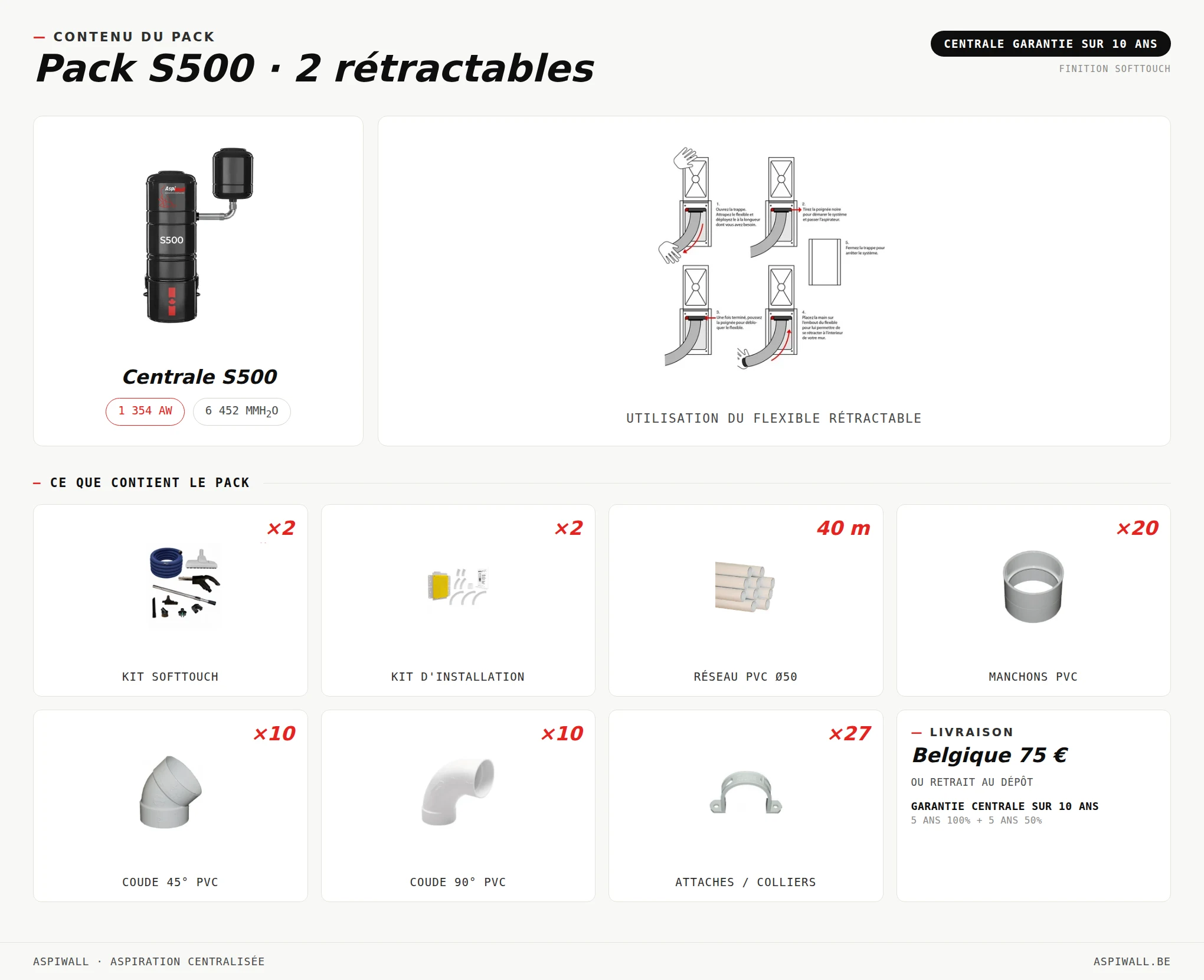 Pack AspiWall S500 · 2 rétractables