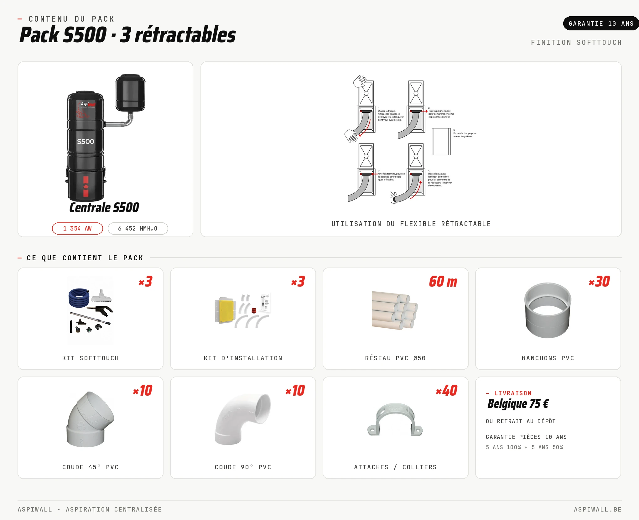 Pack AspiWall S500 · 3 rétractables